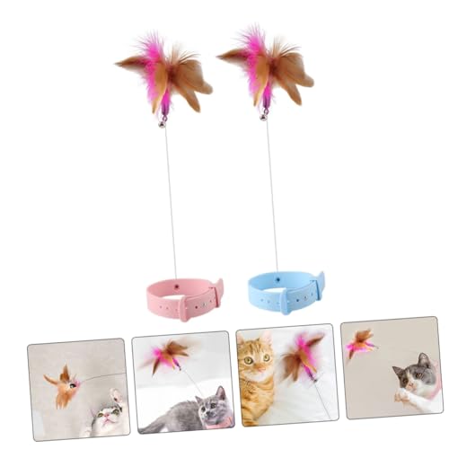 SUPVOX 2-Pack Hands- Feather Collar Toy : Adjustable Silicone Teaser Wand for Indoor Cats - Self-Play Interactive Kitten Toy with Bell