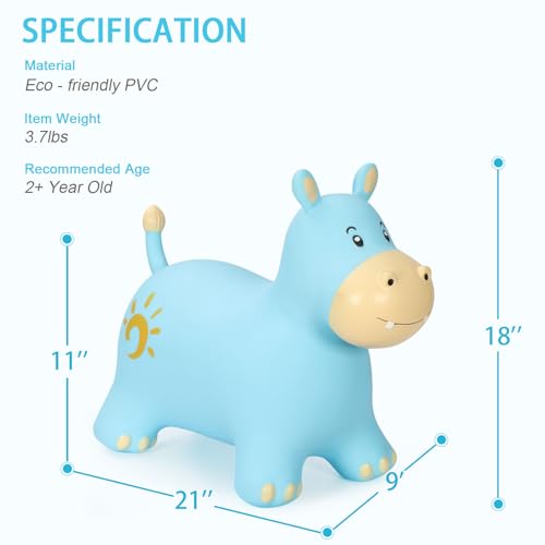 INPANY Bouncy Horse, Hippo Hopper Toys for Indoor & Outdoor Fun - color: Blue Hippo