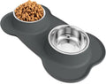 AsFrost Dog Food Bowls Stainless Steel Dog Food & Water Bowl Set with No Spill Non-Skid Silicone Mat, Dog Dishes Pet Feeding Bowls for Small Medium Large Sized Dogs Cat Puppy Food Bowl, Grey, 4 Cup - color: Grey, size: 4¾ Cup/38 oz each