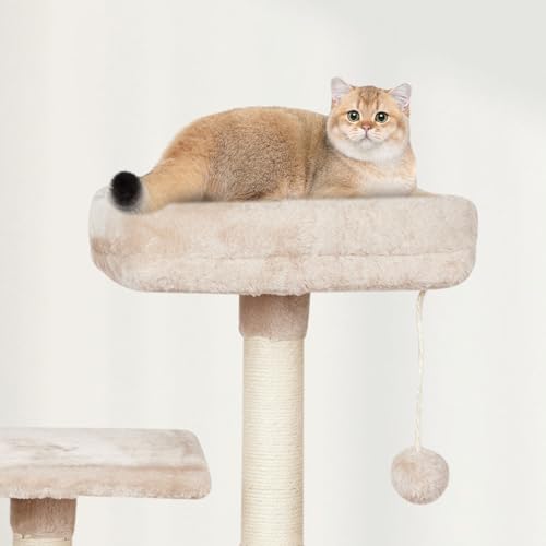 Cut Cat Tree Cat Tower Condo with Hammock Kittens Scratching Post Beige - color: Beige