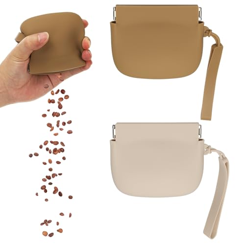 Silicone Dog Treat Pouch, Auto Closure, Pocket Size, Portable Walking Bag for Dog and Cat 4x3 Inch (Brown/Beige, 2Pcs), Intended for Pet Travel/Training/Walking - color: Brown/Beige