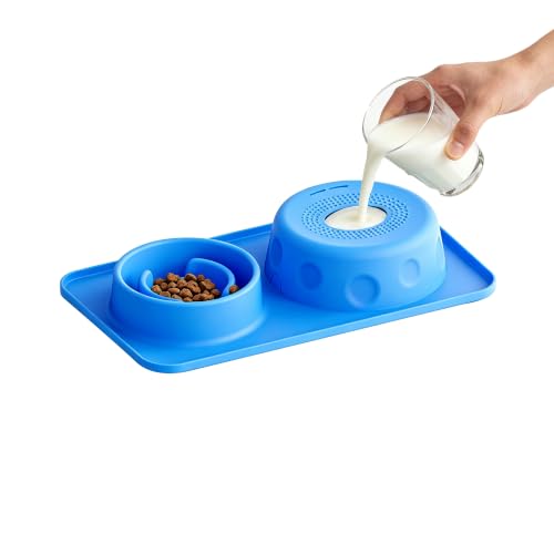 Slow Feeder Dog Bowls & Lick Bowl with Rolling Ball, Interactive Dog Bowl - color: Blue