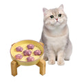 Elevated Ceramic Slow Feeder Cat Bowl with Anti-Slip Bamboo Stand - color: Light Purple