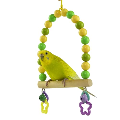 Wooden Bird Cage Swing Perch for Parakeets,Small Parrots Swings Stands - color: Yellow-green