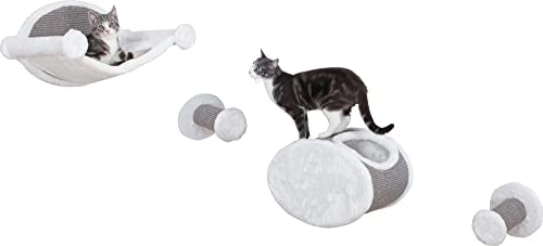 Trixie Wall Mounted Cat Lounge Set with Hammock & Condo – Climbing Shelves with Plush Condos & Sisal Steps – Wall-Mounted Cat Furniture for Scratching & Lounging – Gray, 18.75 x 11 x 11.25 in - color: Gray