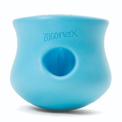 WEST PAW Zogoflex Toppl Interactive Treat Dispensing Puzzle Dog Toy for Mental Stimulation & Enrichment-Holds Kibble & Treats-Lickable, Freezable & Dishwasher Safe-Made in USA-Small-Aqua Blue - color: Aqua Blue, size: Small