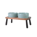 SPUNKYJUNKY Ceramic Elevated Dog Bowls Raised with Acacia Bamboo Wooden Stand, 6.1'' Dog Cat Food Water Bowls Set Non-Slip for Small Medium Sized Breed Microwave Dishwasher Safe - 28.7 OZ,Light Green - color: Light Green, size: 6.1 in - Dual