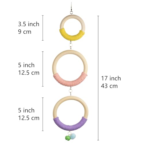 3-Ring Bird Wooden Swing with Bell Climbing Toy Chewable Cotton Rope Perch