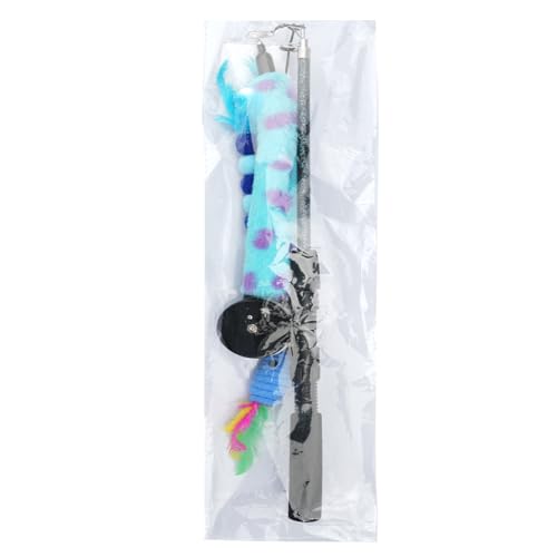 Pawaboo Cat Teaser Wand Toys, Cat Fishing Pole Toy with 3 PCS Feathers - color: Plush-Blue