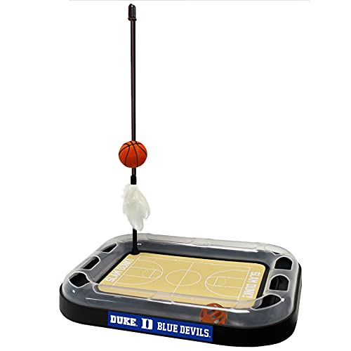 CATS SCRATCHER NCAA Duke University Basketball Court CAT Scratcher Toy with Catnip Filled Plush Basketball Toy & Feather Cat Toy Hanging, with Jingle Bell Interactive Ball Cat Chasing 5-in-1 Kitty Toy - color: Duke University, style: Basketball Court
