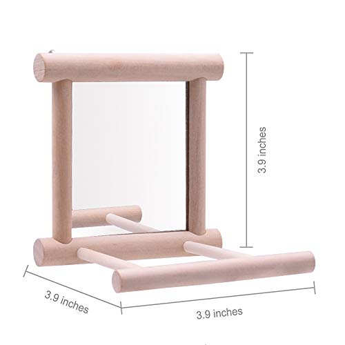 HANZE Bird Mirror Swing with Rattan Ball, Natural Wood Parrot - 2 Pack - color: 2 Pack