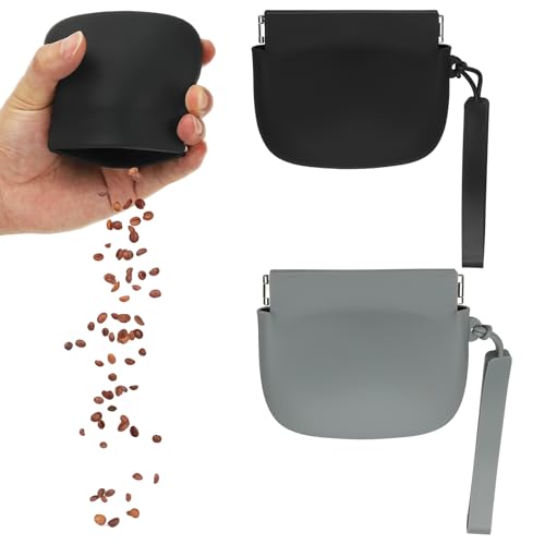 Silicone Dog Treat Pouch, Auto Closure, Pocket Size, Portable Walking Bag for Dog and Cat 4x3 Inch (Black/Gray, 2Pcs), Intended for Pet Travel/Training/Walking - color: Black/Gray