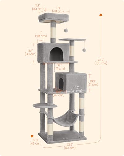 Feandrea Cat Tree, 73.2-Inch Cat Tower, Multi-Level Condo, Light Gray - color: Light Gray, size: 73.2 Inches