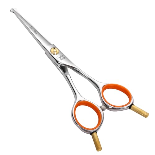 6'' Small Straight Scissors Lightweight Dog and Cat Grooming Scissors with Safety Round Tip JP440C Stainless Steel Sharp Blades for Body Facial Nose Ear and Paw Hair Easy Use - color: Straight, size: 6"