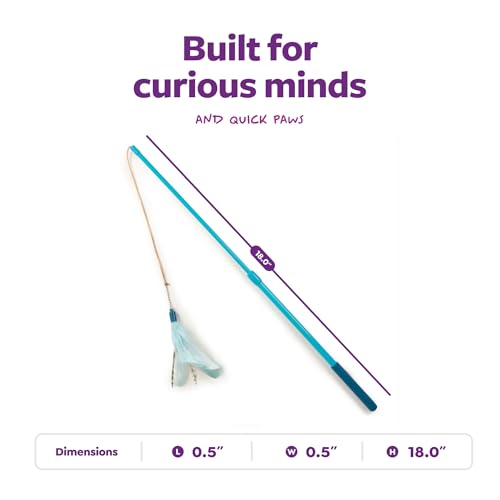 Frisky Flyer, Interactive Cat Toy, Extendable and Retractable Wand with Feathers - The Wand Handle Easily Extends Up to 24" to Engage Cats in High-Flying Fun and Retracts Back Down for Easy