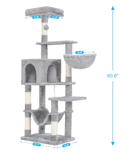 Hey-brother Cat Tree, Multi-Level Sisal Covered Scratching Posts, MPJ050W - color: Light Gray