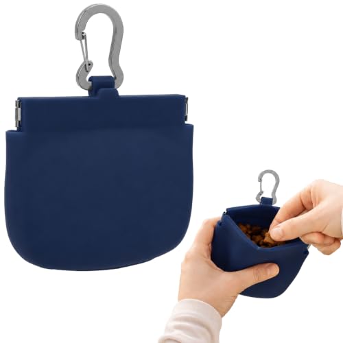 Silicone Dog Treat Pouch for Pet Training One-Hand Access One Cup Silicone Treat Bag with Pull Tab and Auto Closing Lid Treat Pouches for Leash(Color: Blue) - color: Blue