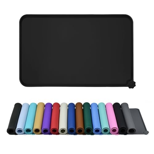 Reopet Silicone Pet Feeding Mat - Waterproof & Non-Slip Dog Cat Placemat - color: Black, size: 32" x 24"
