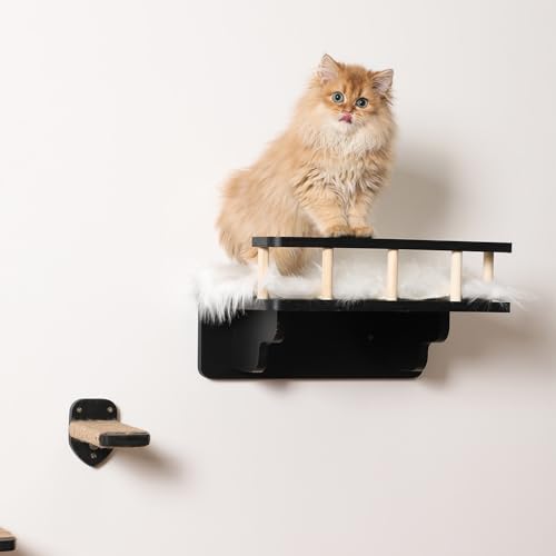 Cat Wall Shelf With 3 Steps And Plush Cover For Indoor Cats - Black - color: Black