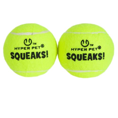 Hyper Pet Squeaks! Tennis Balls Dog Fetch Toys, Medium 2.5 Inch, Pack of 2 - color: Green, size: 8.2 inches x 3.7 inches x 2.6 inches