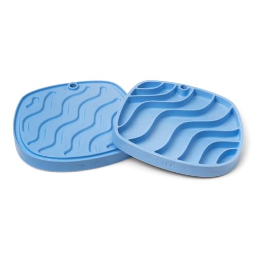 West Paw Seaflex Waves Feast Mat – All-in-One, Slow Feeder, Lick Mat – Encourages Foraging & Food Exploration - Engages Picky Eaters & Slow Feeding - Versatile – Easy to Clean, Non-Toxic - Periwinkle - color: Periwinkle, size: Waves