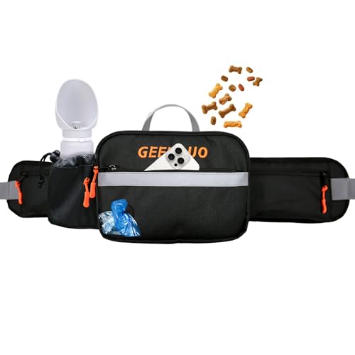 Dog Treat Pouch for Training & Walking, 2-in-1 Fanny Pack with Built-in Poop Bag Dispenser & Water Bottle Holder, 3-Way Carry Waist Belt (28-48"), Waterproof & Reflective for Hiking & Running