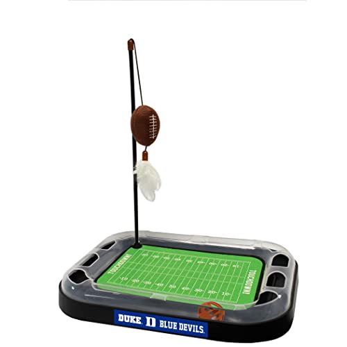 Cats Scratcher NCAA Duke University Football Field CAT Scratcher Toy with Catnip Filled Plush Football Toy & Feather Cat Toy Hanging, with Jingle Bell Interactive Ball Cat Chasing 5-in-1 Kitty Toy - color: Duke University, size: Football Field