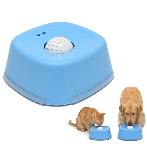 Dog Lick Bowl with Rolling Ball – Slow Feeder Dog Bowl for Liquid Treats, Anti-Slip Suction Base, Interactive Enrichment Bowl for Bone Broth, Yogurt & Wet Food, Anxiety Relief-Blue