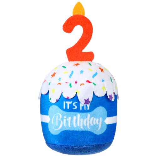 Dansydaisy Dog Birthday Cake Toy Squeaky Plush Gift,2nd,Blue - color: Blue, style: 2nd