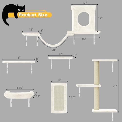 12-in-1 Cat Wall Shelves, Wall Mounted Cat Climber, White - color: White