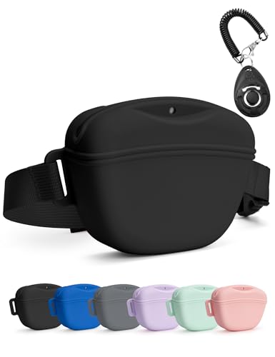 heouvo 1.67 Cup Magnetic Dog Treat Pouch with Training Clicker (Black) - color: Black