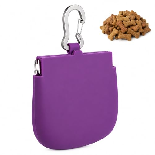 YUXIANLB Silicone Dog Treat Pouch One-Hand, Clip on Portable Small Pocket Size Convenient Training Bag Container Enhanced Stability with Pull Tab Auto Closing Lid for Easy Pet Training Walking