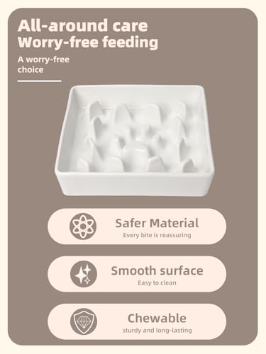 GDCZ Ceramic Dog Slow Feeder Bowls, Square Bowls (White, M-1.8 Cups) - color: White, size: M-1.8 Cups
