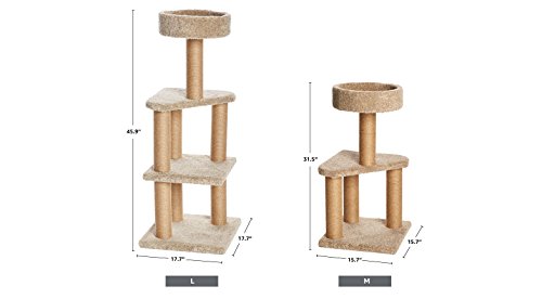 Amazon Basics Cat Tree Tower - Multi-Level Climbing Activity Center for Indoor Cats & Kittens with Scratching Posts, Platform, Jute Rope, Large (45.9"H), Beige - size: Large
