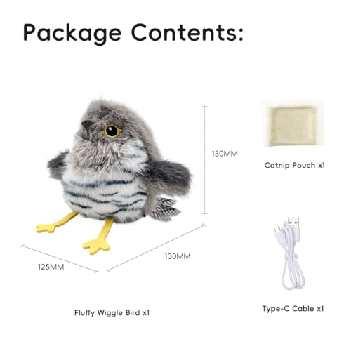 Interactive Cat Toys for Indoor Cats, Flying Bird Toy with Flapping Wings - color: gray