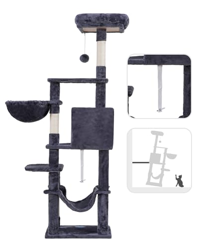 Hey-brother Cat Tree, Multi-Level Sisal Covered Scratching Posts, MPJ050G - color: Smoky Gray