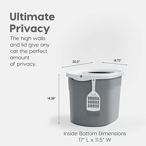 IRIS USA Top Entry Cat Litter Box, Hooded Privacy, Large, Gray/White - color: Gray w/ Scoop, style: Oval
