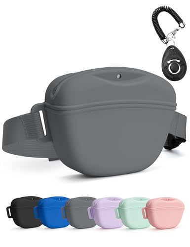 heouvo 1.67 Cup Dog Treat Pouch with Training Clicker (Grey) - color: Grey