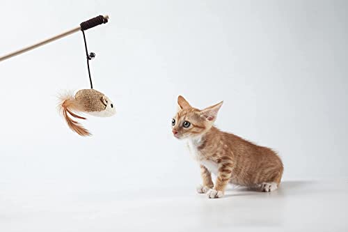 Cat Teaser Cat Kitten Toys Set Natural Sisal Wand Teasers with Mouse, Bell, Feather, Elastic String, and Sturdy Wood Rod - size: 2 PCS