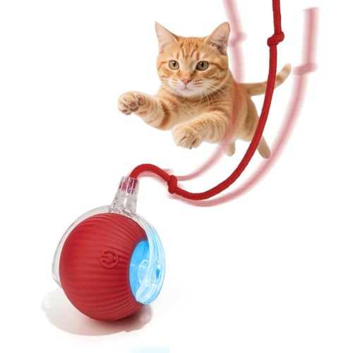Interactive Dog Cat Toy Ball, Upgraded Rechargable Smart Automatic Rolling Pet Ball with Tail, Fast Moving Toy for Bored Indoor Kitty Puppy - color: Red