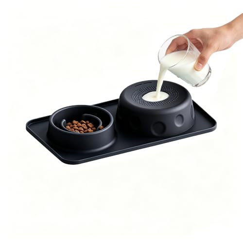 Slow Feeder Dog Bowls & Lick Bowl with Rolling Ball, Interactive Dog Bowl - color: Black