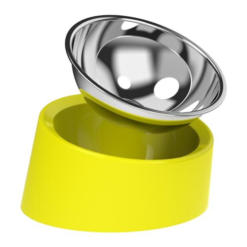 15° Tilted Slow Feeder- Non-Spill & Non-Slip Stainless Steel Dish for Small & Cats - color: Yellow, size: M