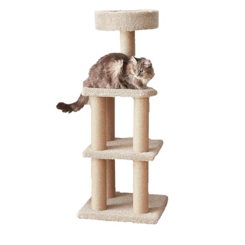 Amazon Basics Cat Tree Tower - Multi-Level Climbing Activity Center for Indoor Cats & Kittens with Scratching Posts, Platform, Jute Rope, Large (45.9"H), Beige - size: Large