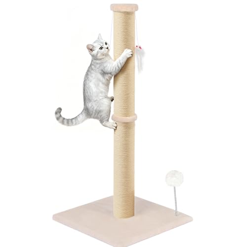 36 Inch Tall Cat Sisal Scratching Post for Indoor Cats, Beige - color: Beige