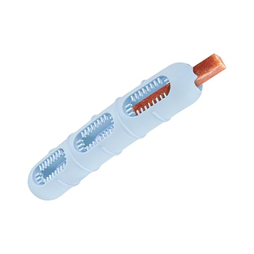 Sausage-Shaped Dog Chew Toy with Teeth Cleaning Bristles (Blue) - color: Blue