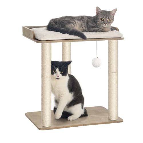 FourFurPets Modern Cat Tree for Large Cats, Full Sisal Cat Scratching Post - color: Greige, size: 19.7"L x 13.4"W x 22"H