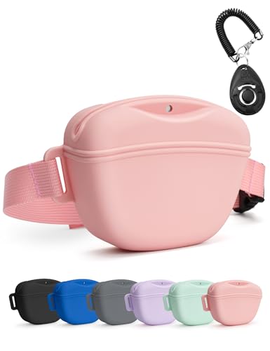 heouvo 1.67 Cup Dog Treat Pouch with Training Clicker (Pink) - color: Pink