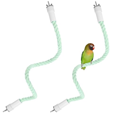 M METERXITY 2-Pack Rope Perches for Bird Cages, 23.6 in Length Comfort Grip Flexible Rope Perch Beak & Paw Grinding for Parrots/Cockatiels/Parakeets, Bird Platform Sand [Cyan] - color: Cyan, size: 23.6 in