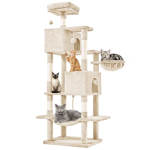 DUMOS Large 66 Inch Cat Tree Tower with Scratching Posts, Indoor Use - color: Beige, size: 66 Inch