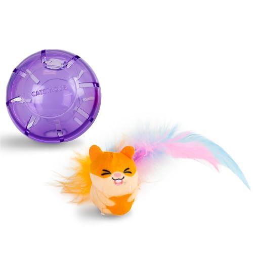 Catstages Hamster Ball Interactive Treat-Dispensing Ball Puzzle Cat Toy with Removable Squeaking Plush Hamster, Purple